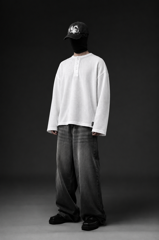 ESSENTIAL WAFFLE HENLEY - WHITE