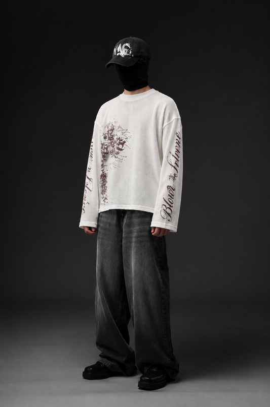 BLOOM IN SILENCE WAFFLE TEE - WHITE