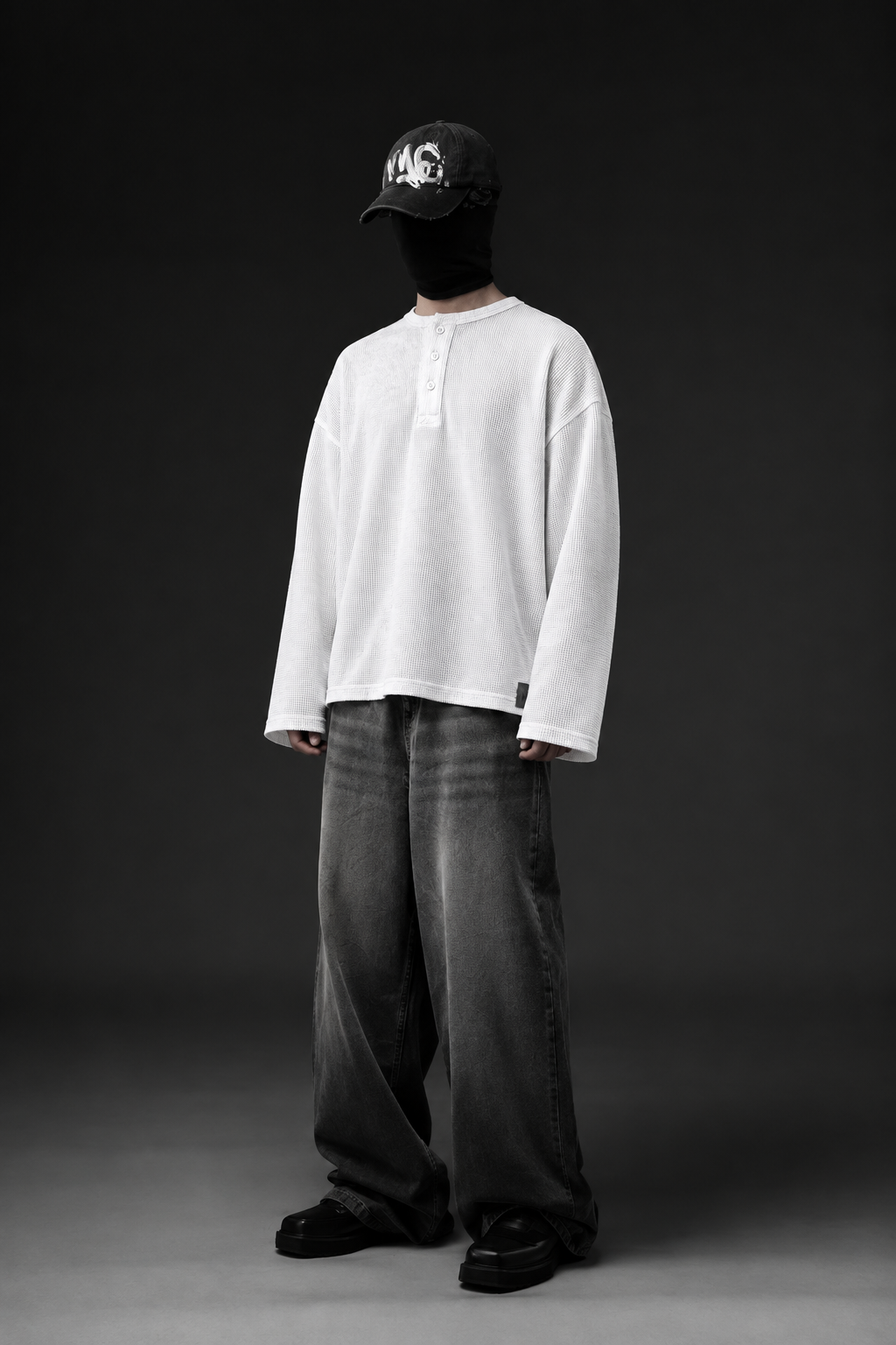 ESSENTIAL WAFFLE HENLEY - WHITE