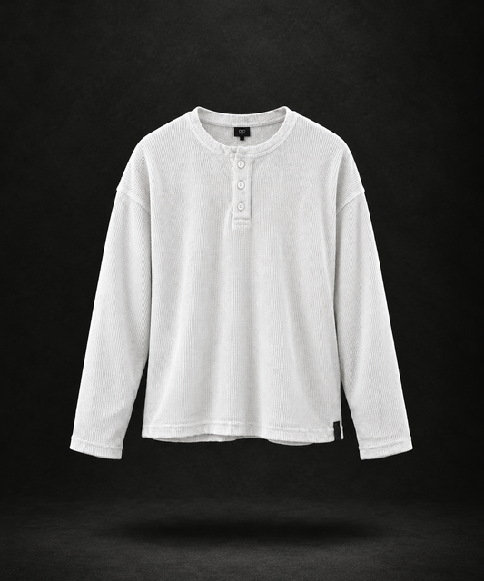 ESSENTIAL WAFFLE HENLEY - WHITE