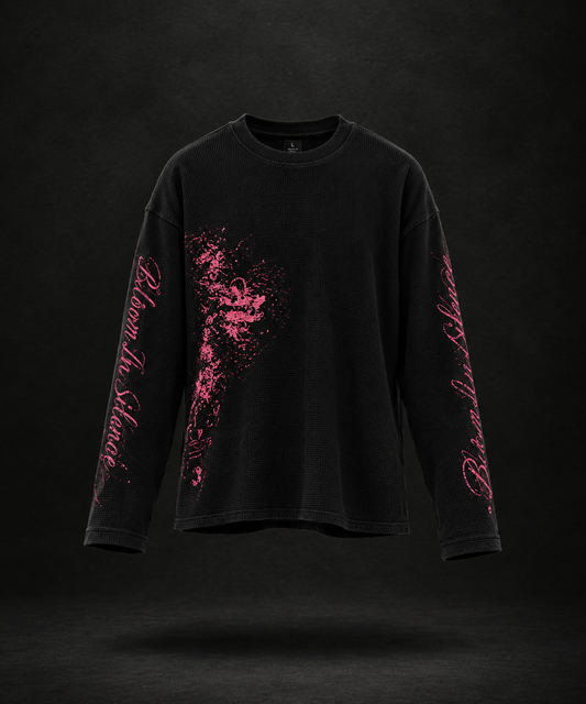 BLOOM IN SILENCE WAFFLE TEE - BLACK